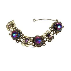 Vintage Schiaparelli Watermelon Aurora Borealis Glass Bracelet - Signed